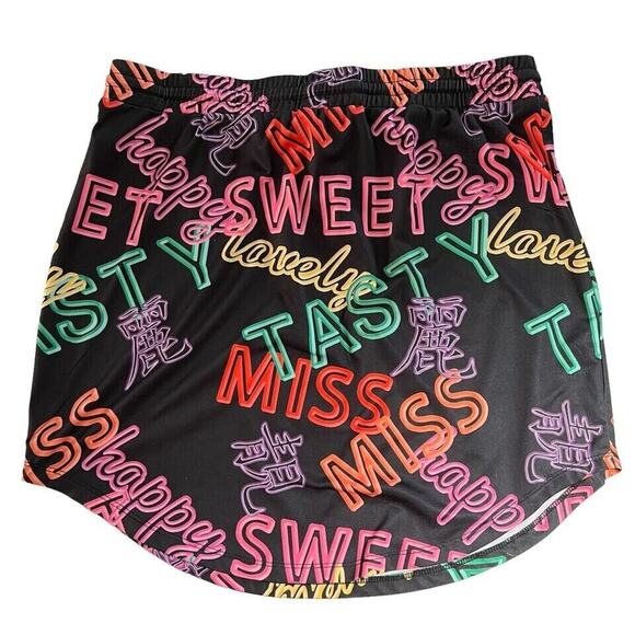 Curve Letter Graphics Stretch Mini Skirt Pull on XL Hip Hop Party Sporty - Picture 9 of 9